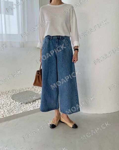 뒷밴딩사선포켓와이드데님