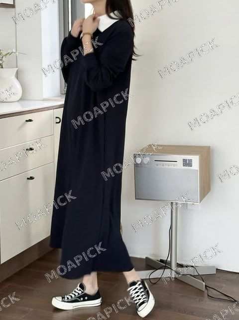 카라배색롱원피스