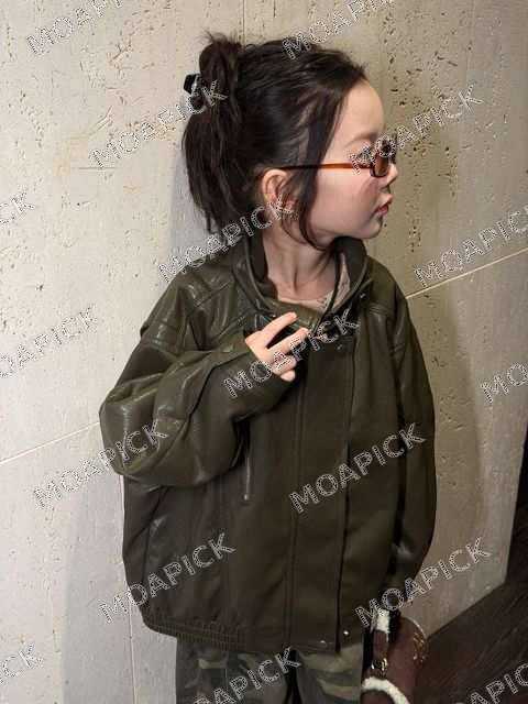 올리브터틀넥가죽자켓